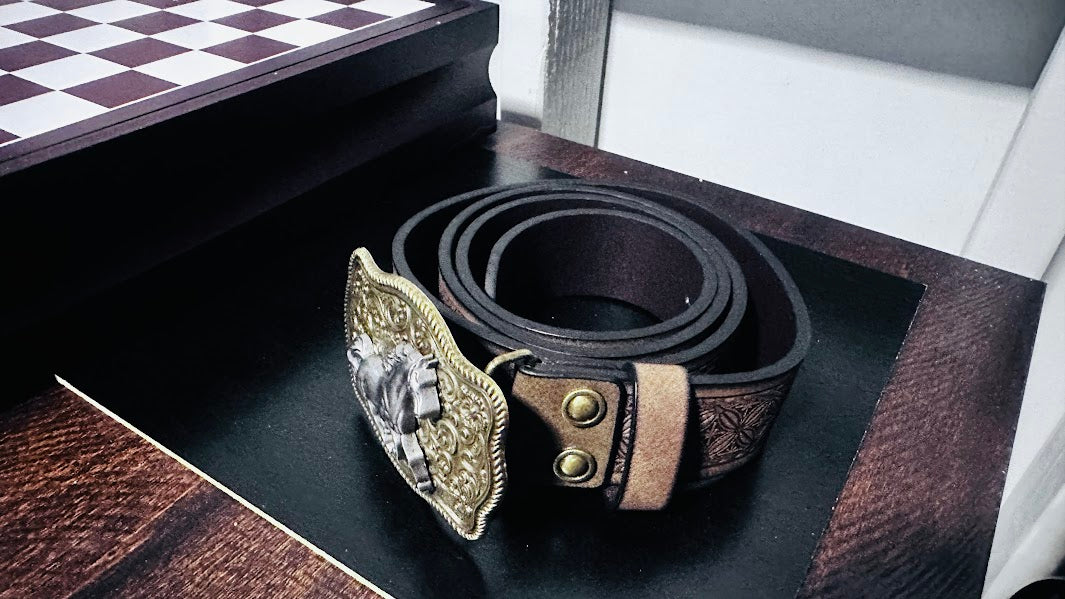 men western cowboy faux leather belt with buckle new