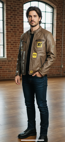 new leather jacket new with tags  by john finnin