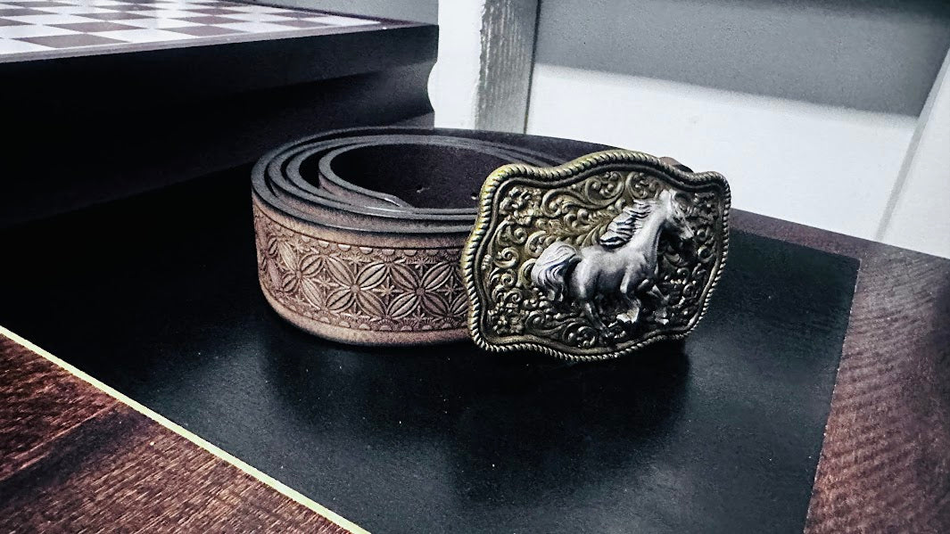 men western cowboy faux leather belt with buckle new