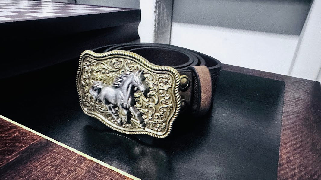 men western cowboy faux leather belt with buckle new